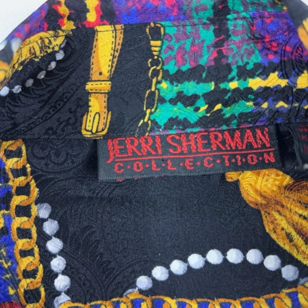 Vintage Jerri Sherman Collection Shirt Womens 8 Gold Paisley Long Sleeve Silk